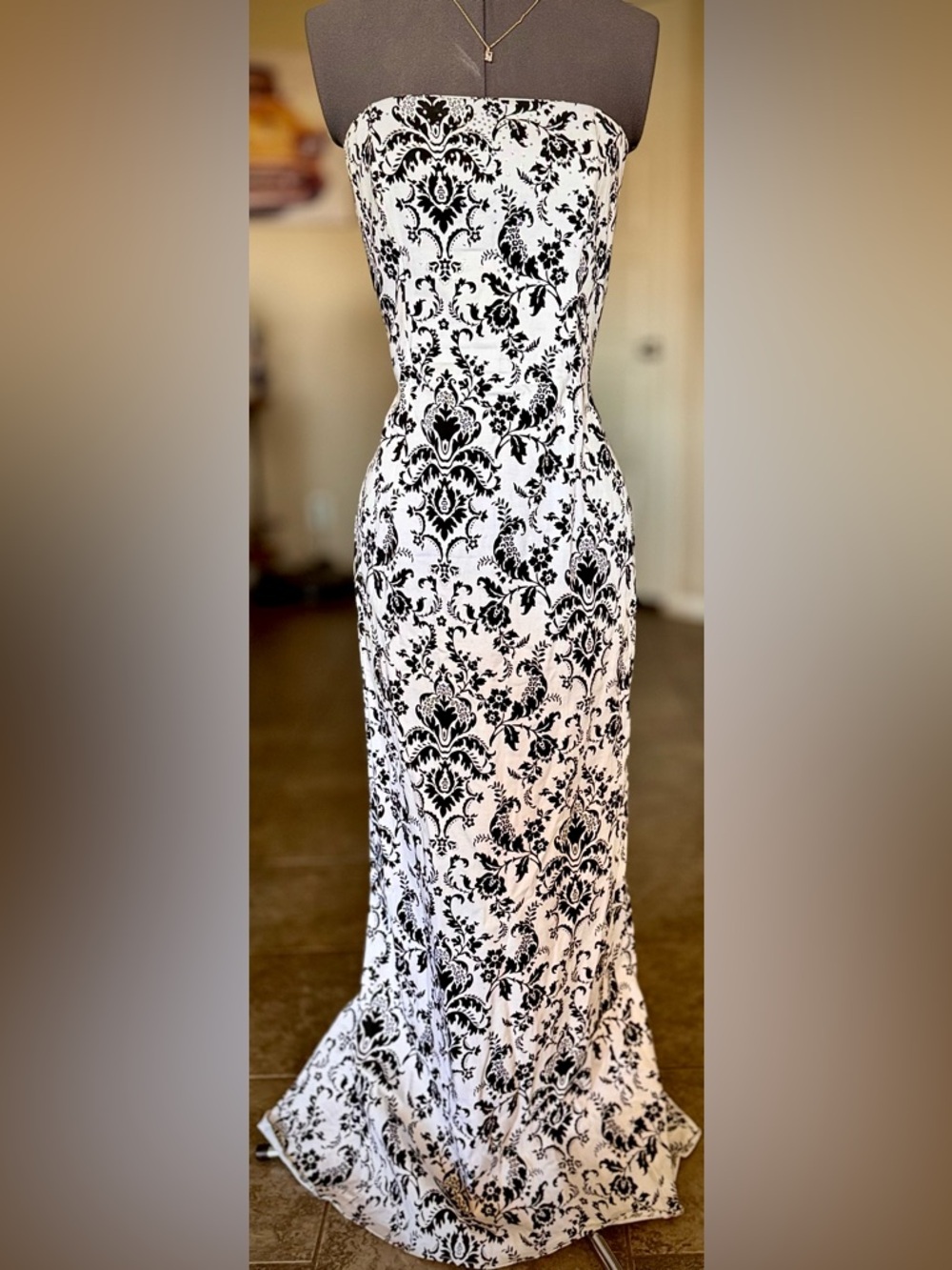 Gunne Sax Black And White Floral Gown Maxi Dress Strapless 5 2